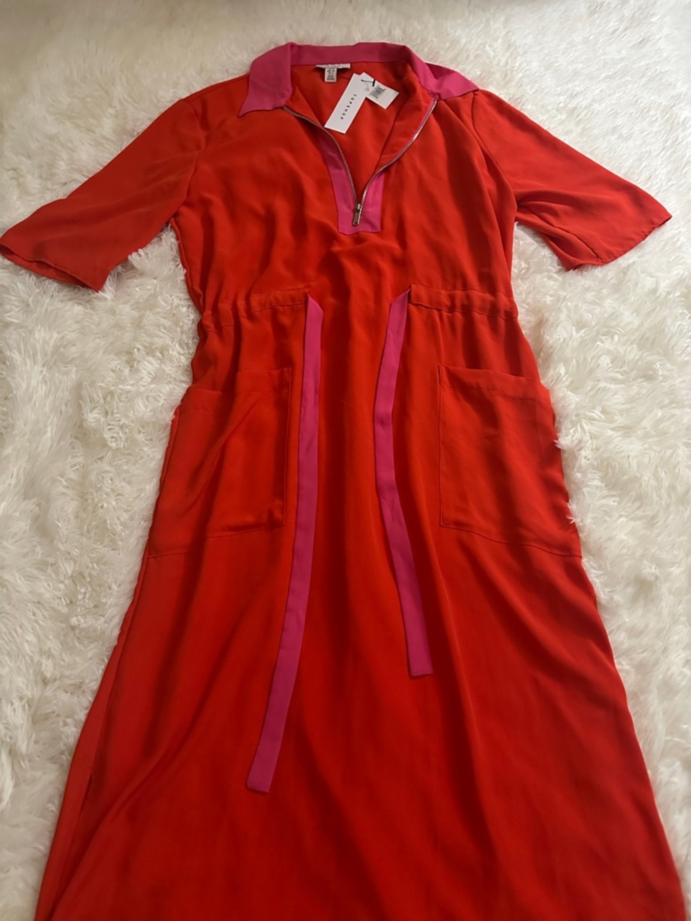 Topshop Red Maxi Dress with Pink Trim